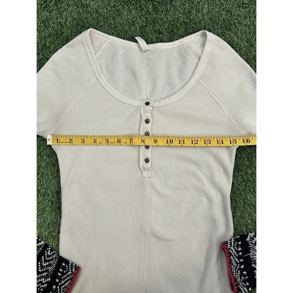 Free People Newbie Thermal Alpine Henley Top Women Medium Cuffs‎ Cream Cozy